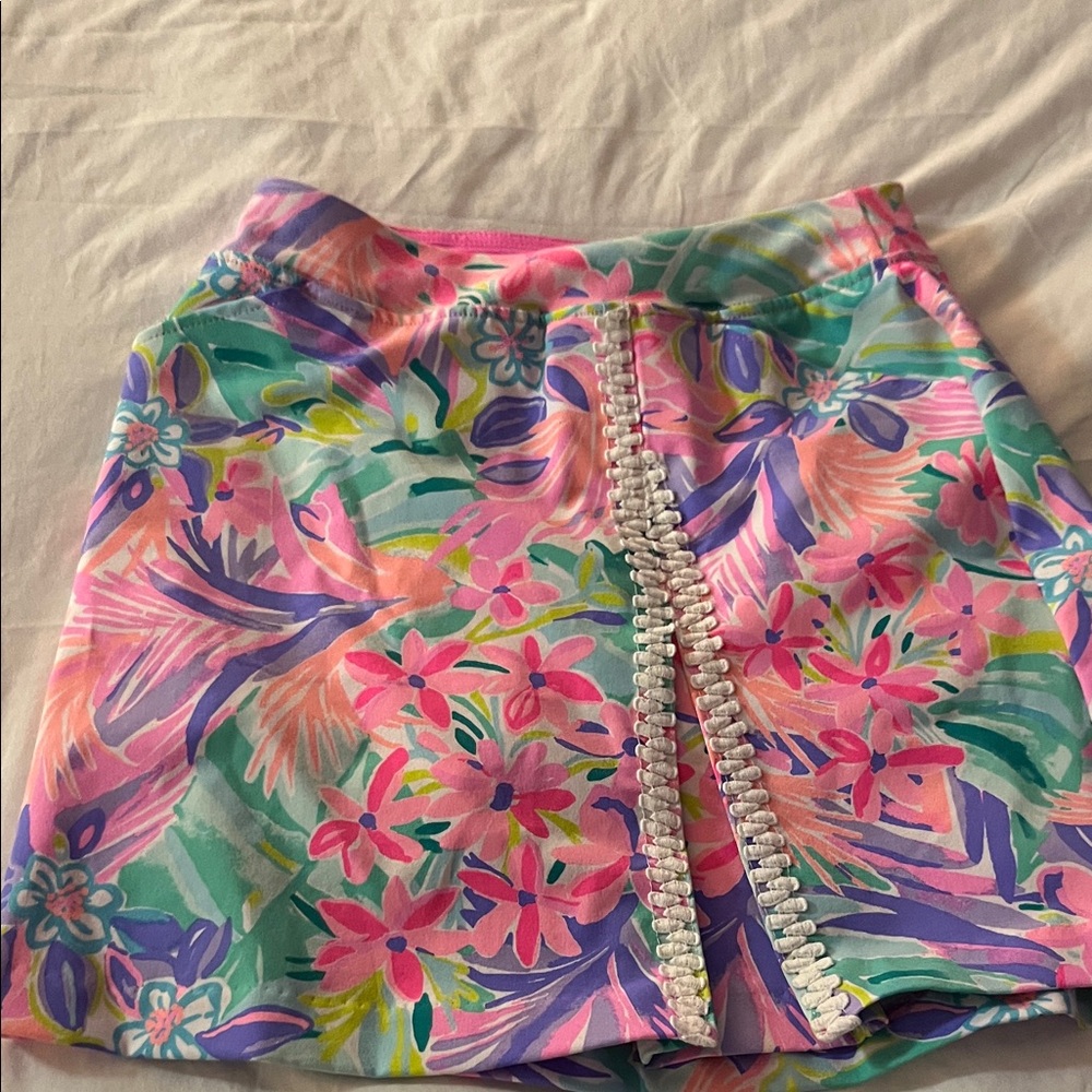 Lilly Pulitzer Pink and Green Floral Mini Skirt